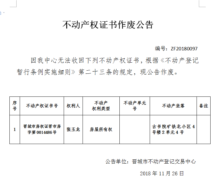 不动产权证书作废公告（九十七）(图1)