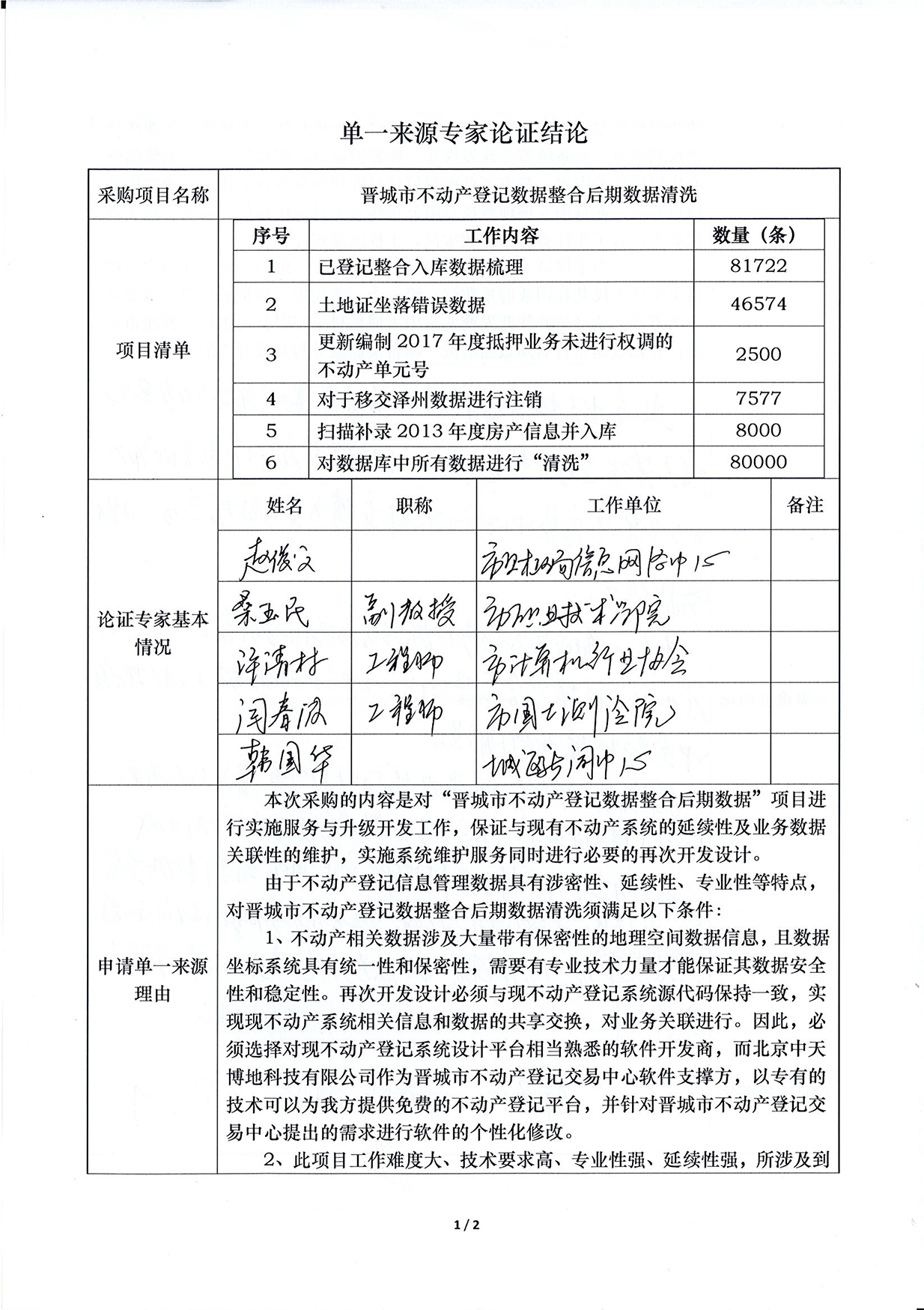  “晋城市不动产登记数据整合后期数据清洗”项目采用单一来源方式采购公示(图11)