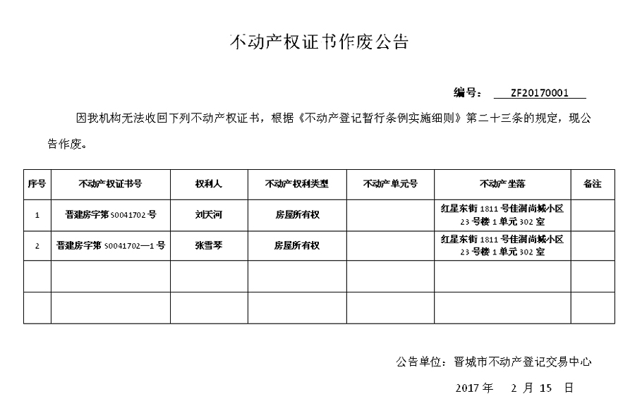 不动产权证书作废公告（一）(图1)