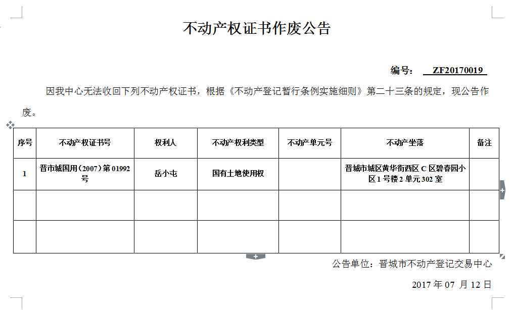 不动产权证书作废公告（十九）(图1)