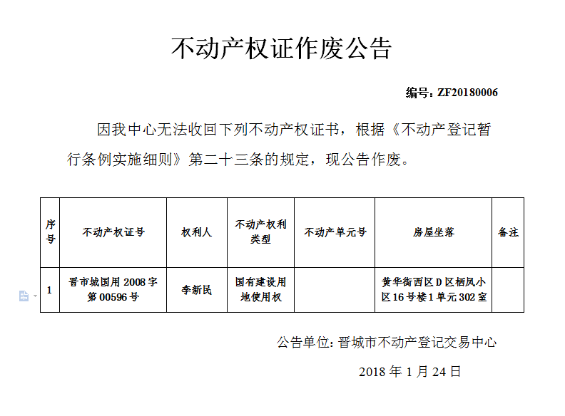 不动产权证作废公告（六）(图1)