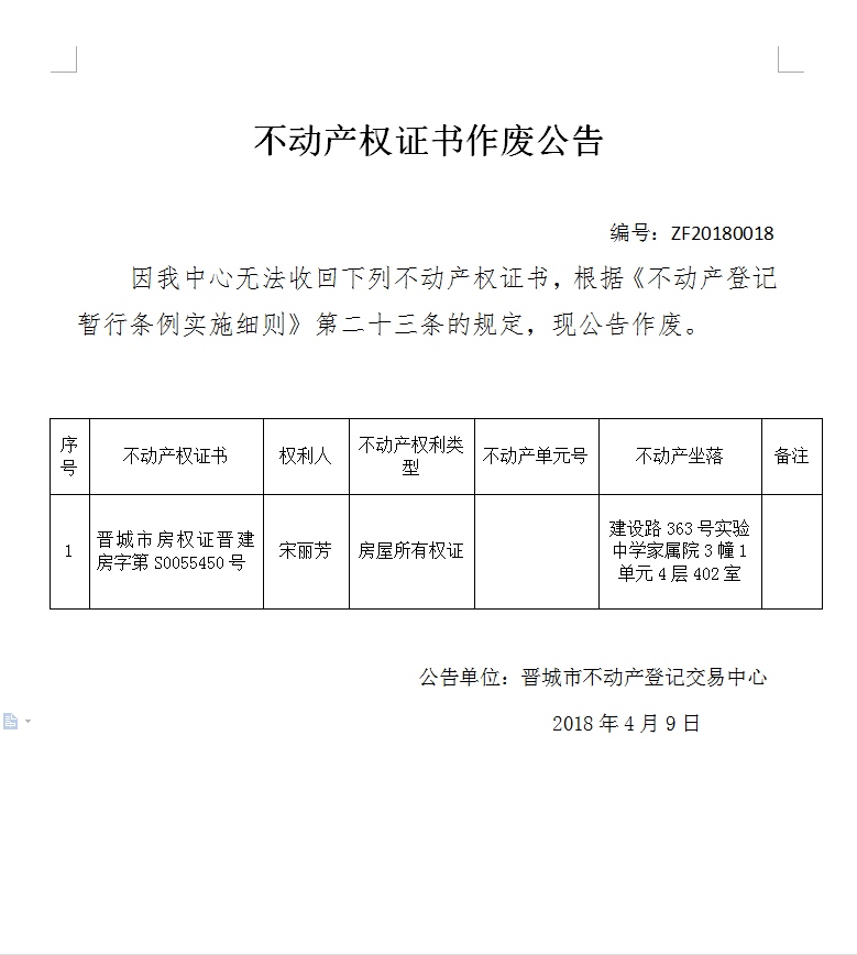 不动产权证书作废公告（十八）(图1)