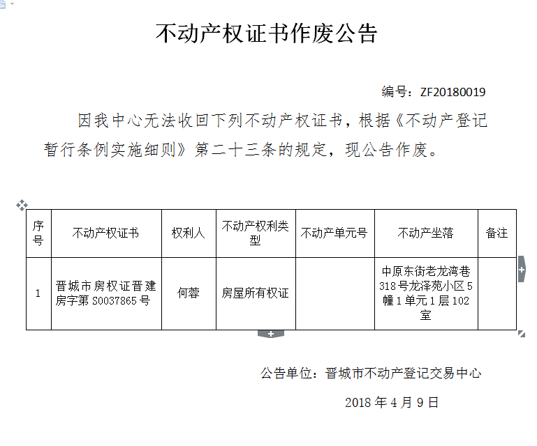 不动产权证书作废公告（十九）(图1)