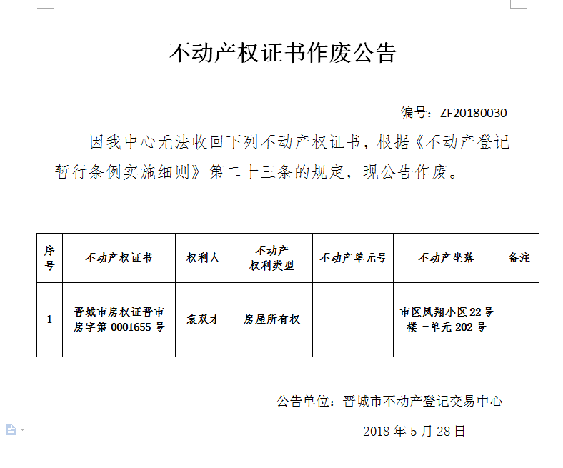 不动产权证书作废公告（三十）(图1)