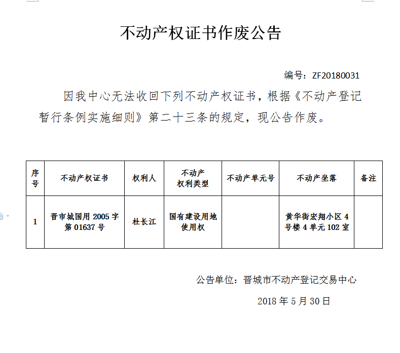 不动产权证书作废公告（三十一）(图1)