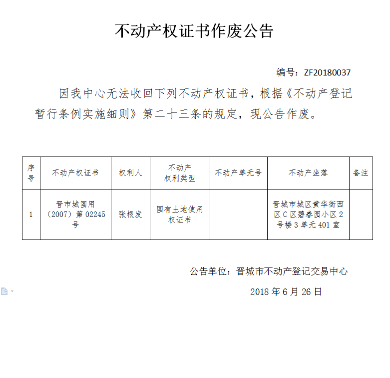 不动产权证书作废公告（三十七）(图1)