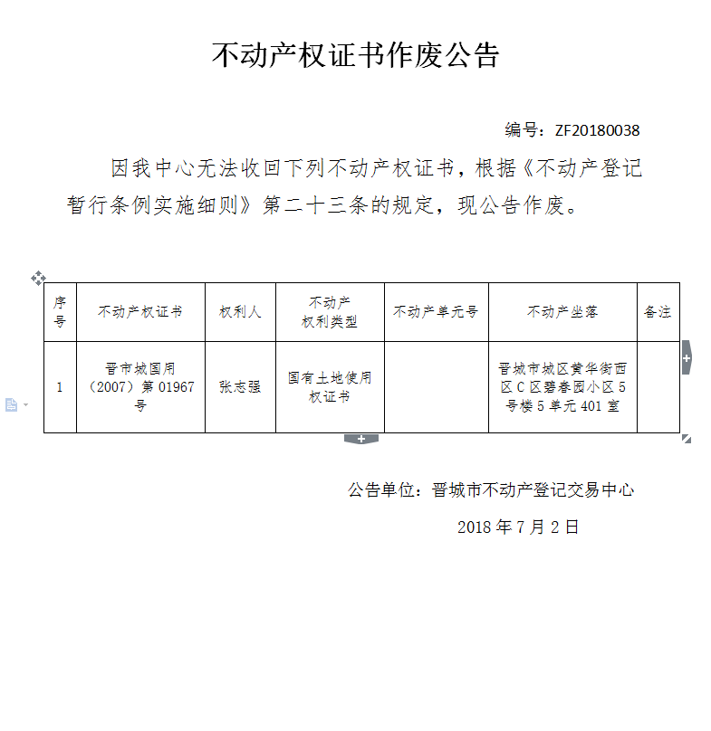 不动产权证书作废公告（三十八）(图1)