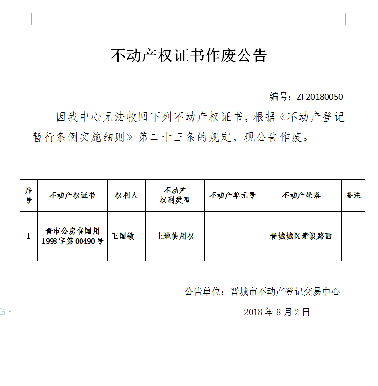 不动产权证书作废公告（五十）(图1)