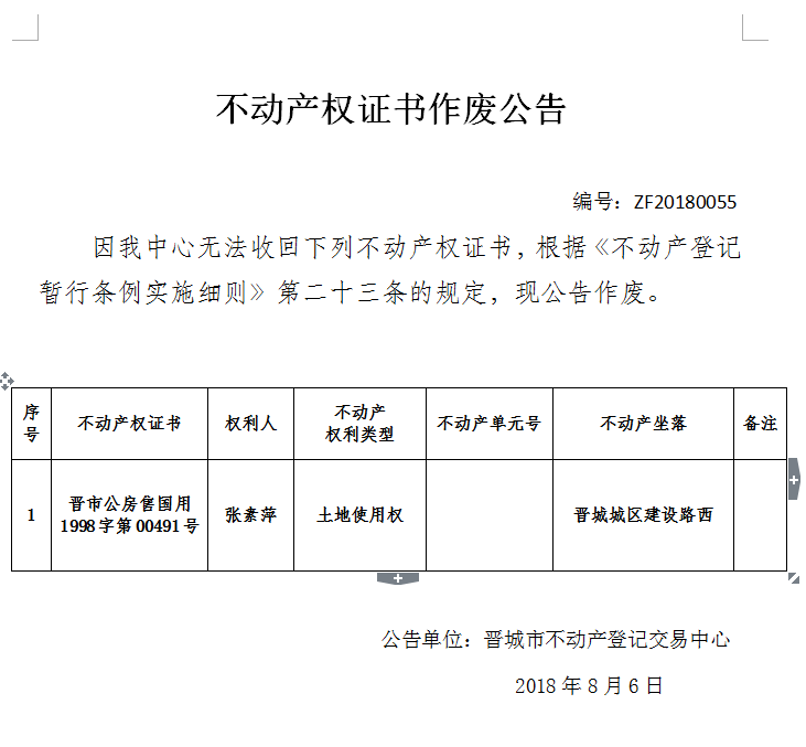 不动产权证书作废公告（五十五）(图1)