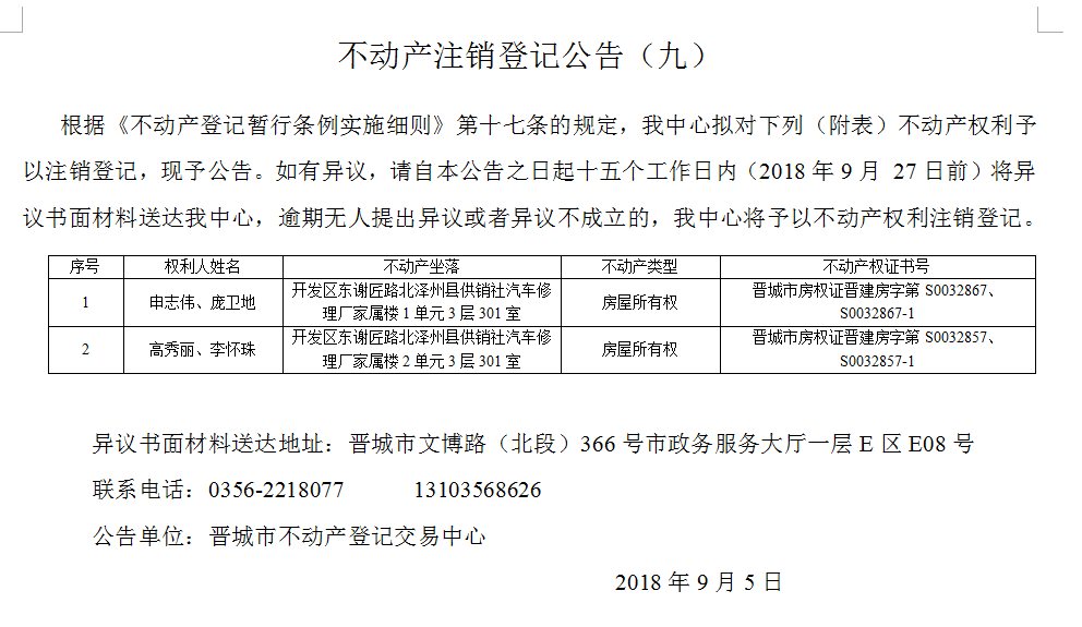 不动产注销登记公告（九）(图1)