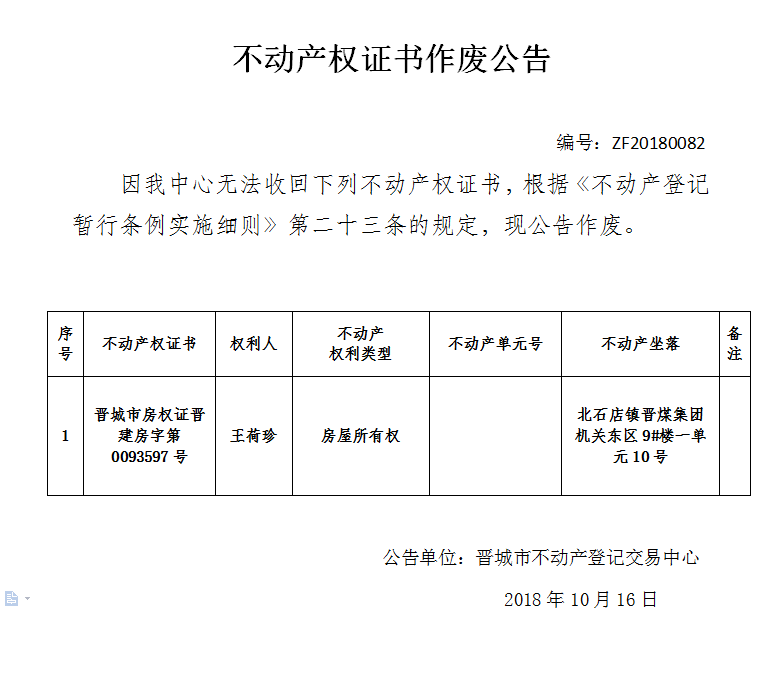 不动产权证书作废公告（八十二）(图1)