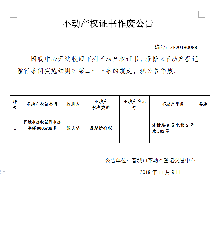 不动产权证书作废公告（八十八）(图1)