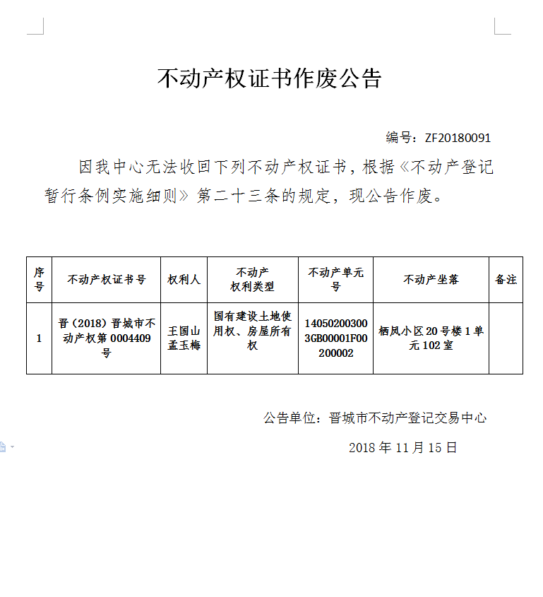 不动产权证书作废公告（九十一）(图1)