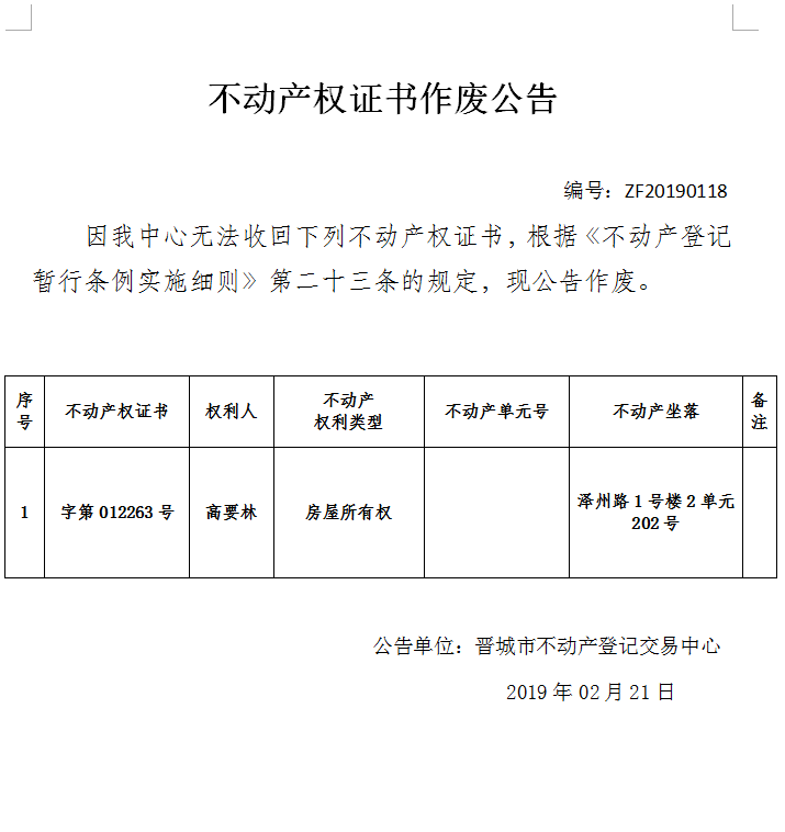 不动产证书作废公告（一百一十八）(图1)