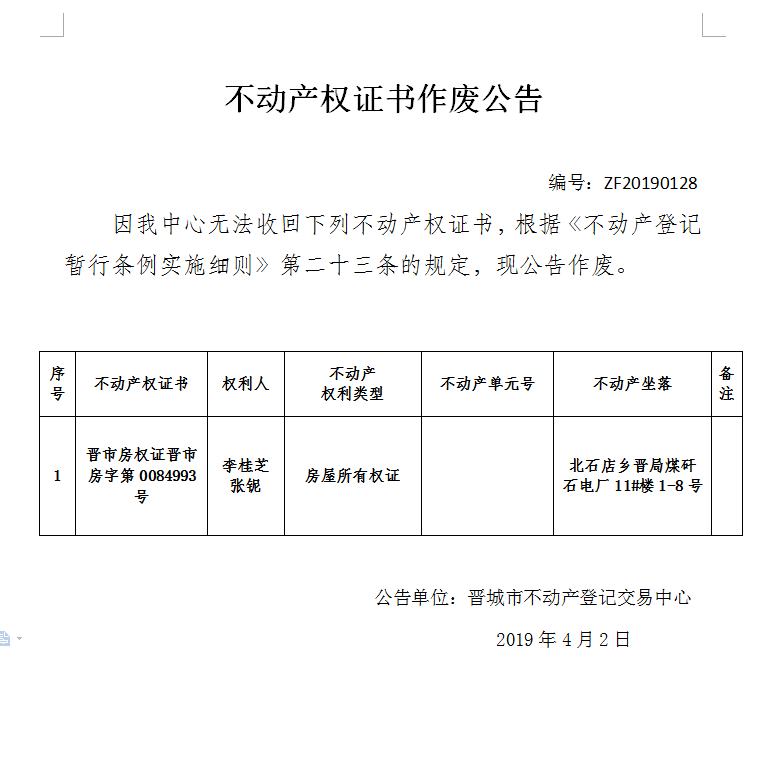 不动产权证书作废公告（一百二十八）(图1)