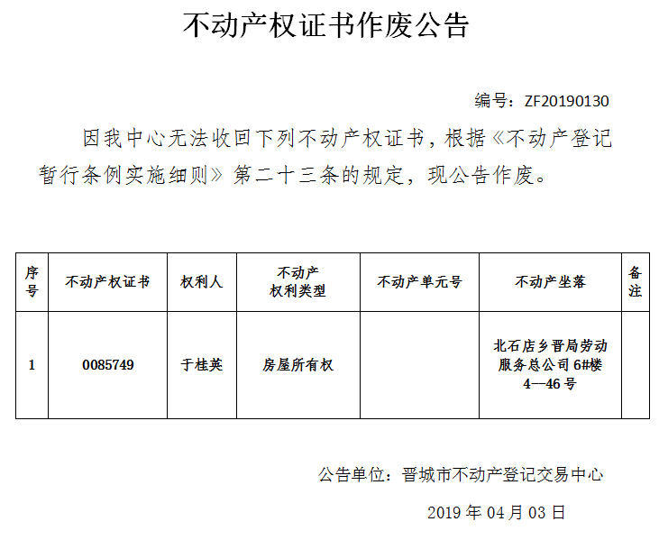 不动产权证书作废公告（一百三十）(图1)