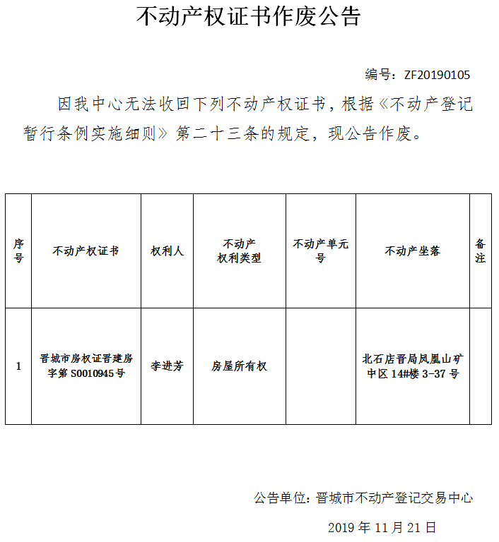 不动产权证书作废公告（二百二十七）20190105(图1)