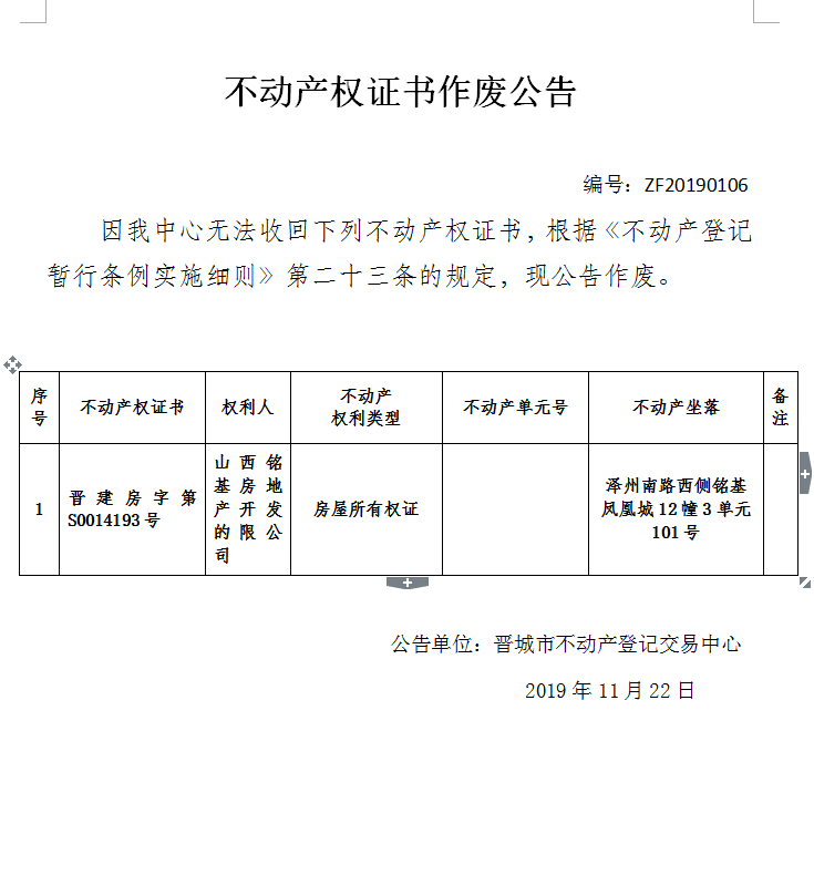 不动产权证书作废公告（二百二十八）20190106(图1)