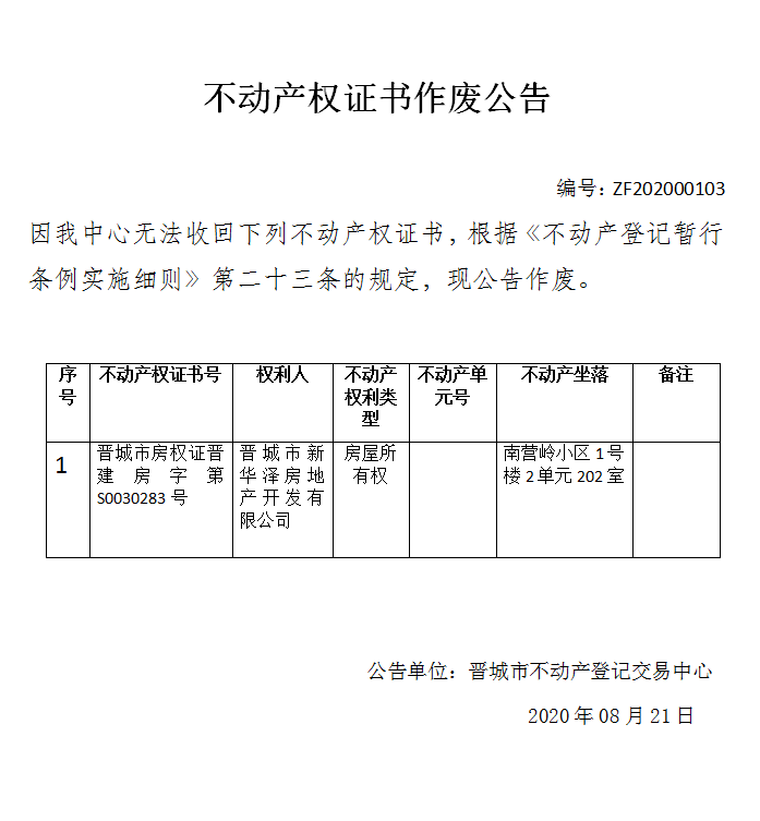 不动产权证书作废公告（三百三四十七）20200103(图1)