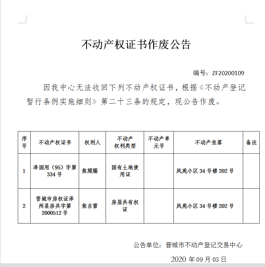 不动产权证书作废公告（二百五二）202000109(图2)