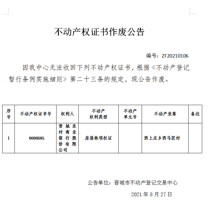 不动产权证书作废公告（四百九十八）20210106(图1)