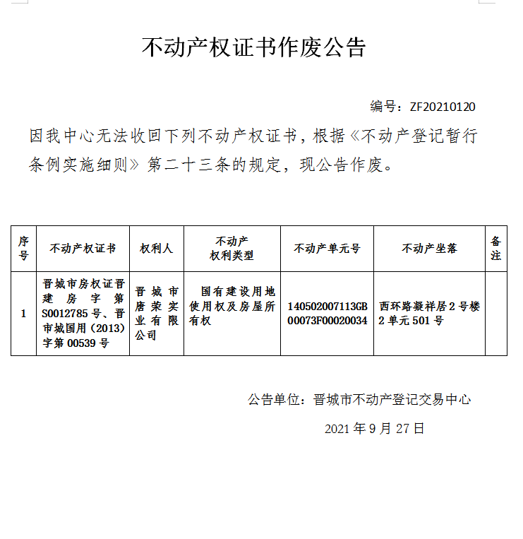 不动产权证书作废公告（五百一十二）20210120(图1)