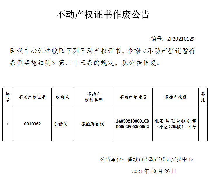 不动产权证书作废公告（五百二十一）20210129(图1)