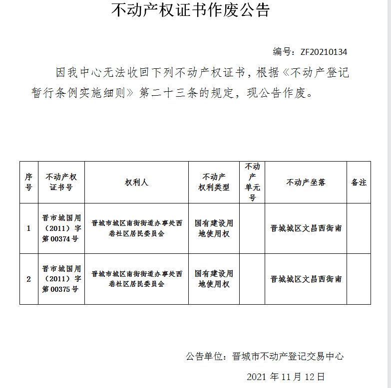 不动产权证书作废公告（五百二十六）20210134(图1)