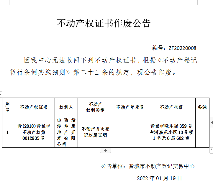 不动产权证书作废公告（五百六十七）20220008(图1)