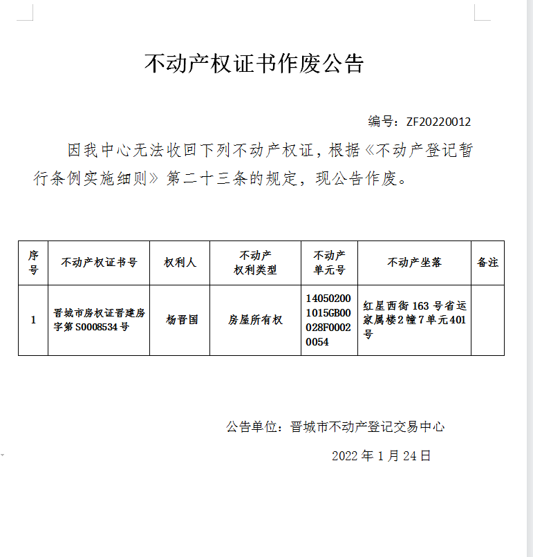不动产权证书作废公告（五百七十一）20220012(图1)
