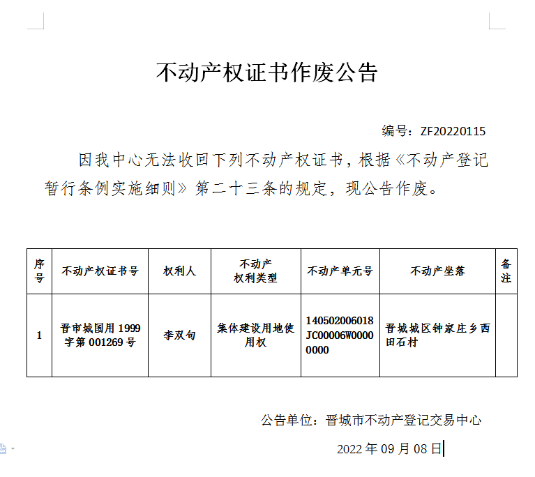 不动产权证书作废公告（六百七十五）20220115(图1)
