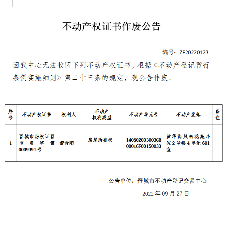 不动产权证书作废公告（六百八十三）20220123(图1)