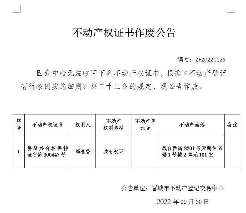  不动产权证书作废公告（六百八十五）20220125(图1)
