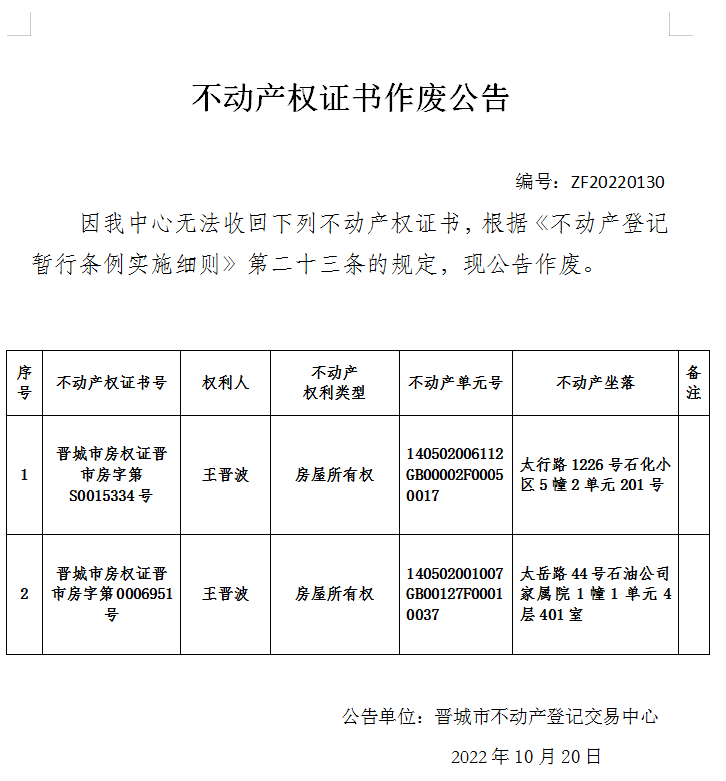 不动产权证书作废公告（六百九十）20220130(图1)