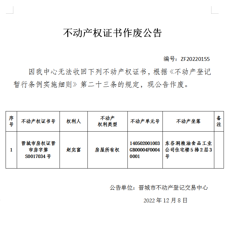 不动产权证书作废公告(图1)