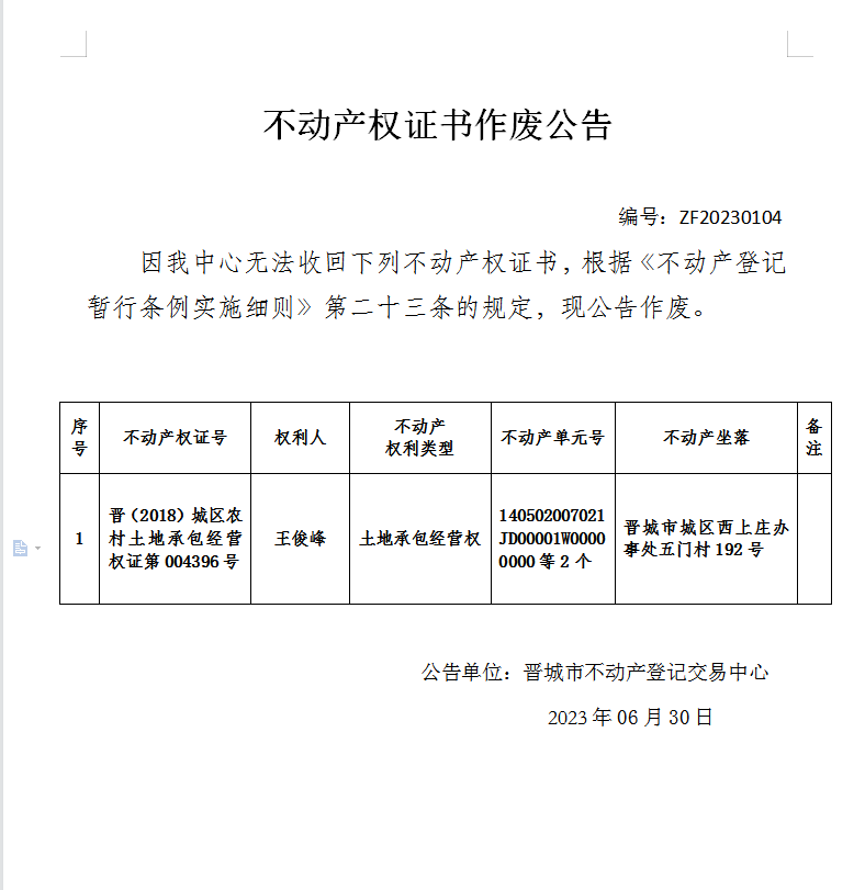 不动产权证明作废公告（八百二十八）20230104(图1)