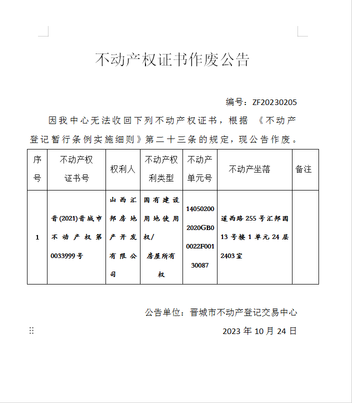不动产权证书作废公告（九百三十五）20230205(图1)