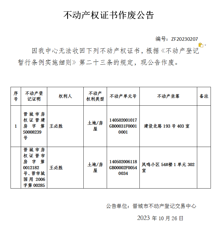 不动产权证书作废公告（九百三十七）20230207(图1)