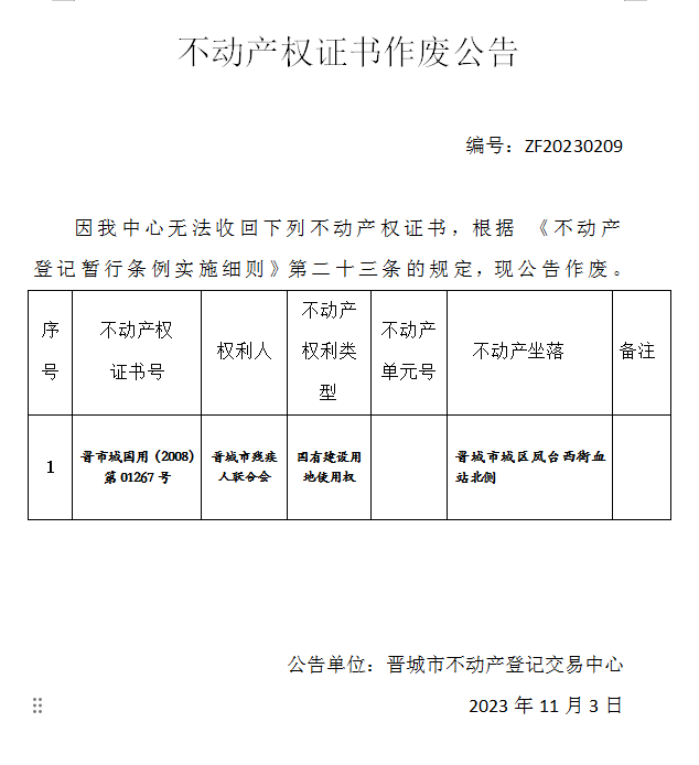 不动产权证书作废公告（九百三十九）20230209(图1)