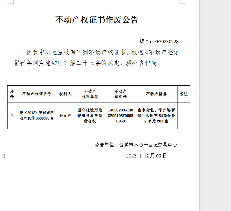 不动产权证书作废公告（五百九十八）20230228(图1)
