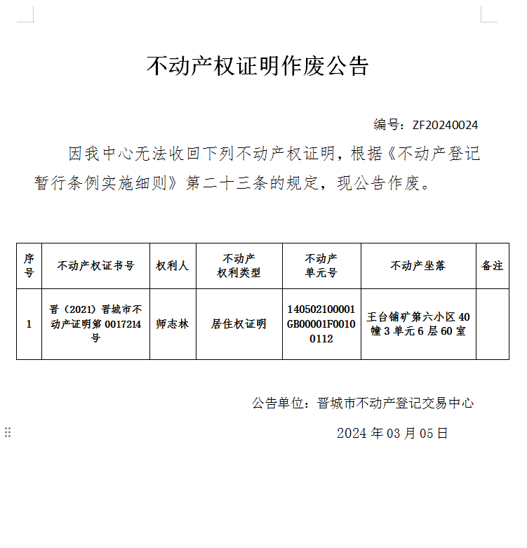 不动产权证明作废公告（六百三十七）20240024(图1)