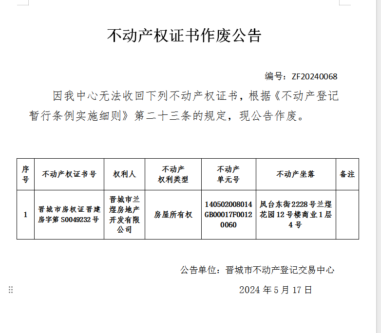 不动产权证书作废公告（六百八十一）20240068(图2)