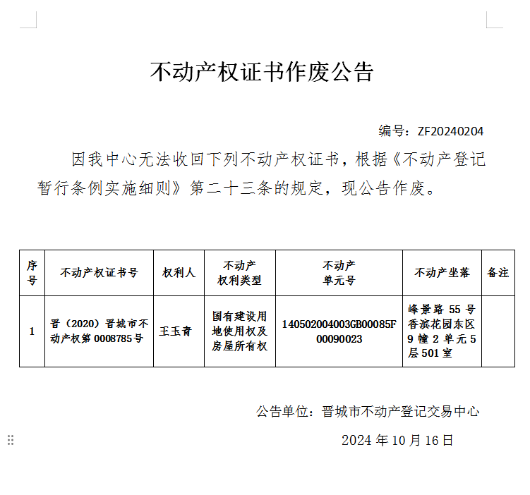 不动产权证书作废公告（八百一十七）20240204(图1)