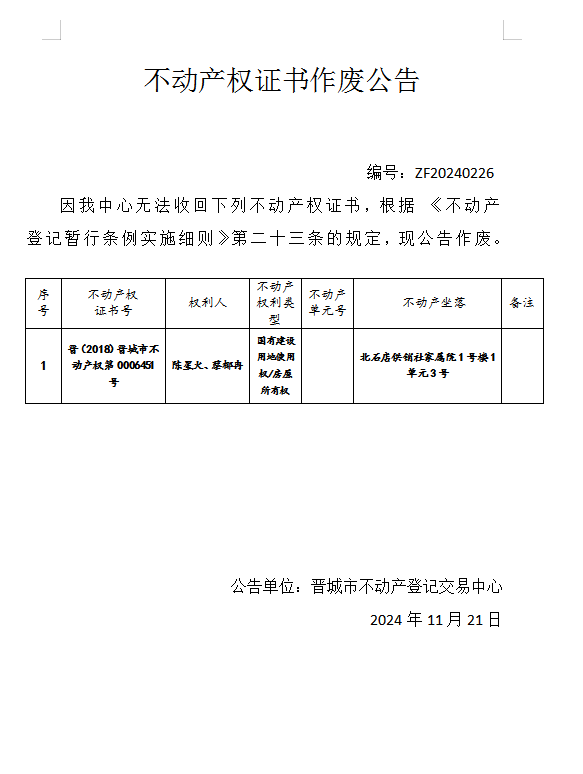 不动产权证书作废公告（八百三十九）20240226(图1)