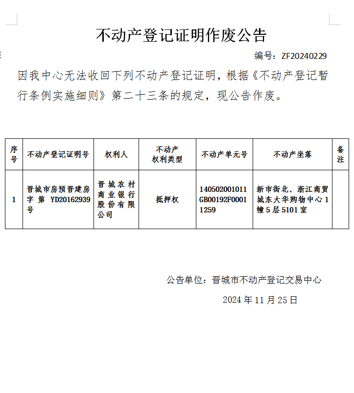 不动产登记证明遗失声明（八百四十二）(图1)