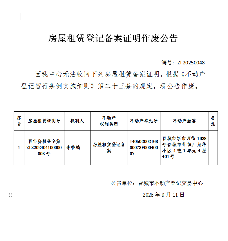 不动产权证书作废公告（九百二十八）20250048(图1)