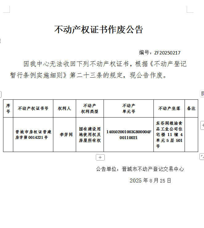 不动产权证书作废公告（一千零九十七）20250217(图1)