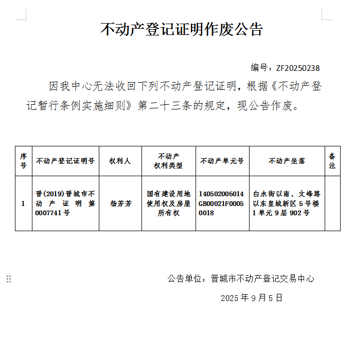 不动产登记证明作废公告（一千一百一十七）20250237(图1)