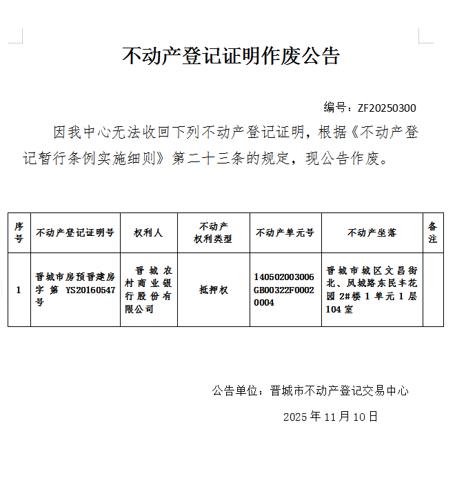 不动产权证书作废公告（一千一百八十）20250300(图1)