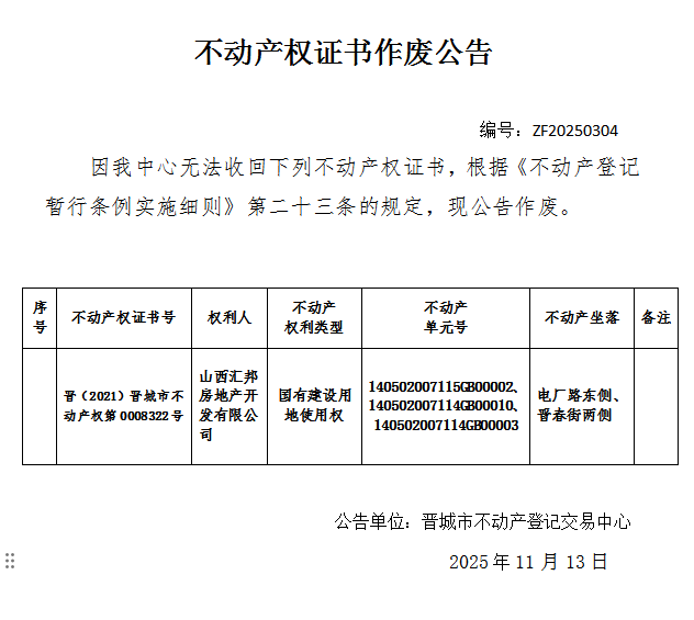不动产权证书作废公告（一千一百八十四）20250304(图1)